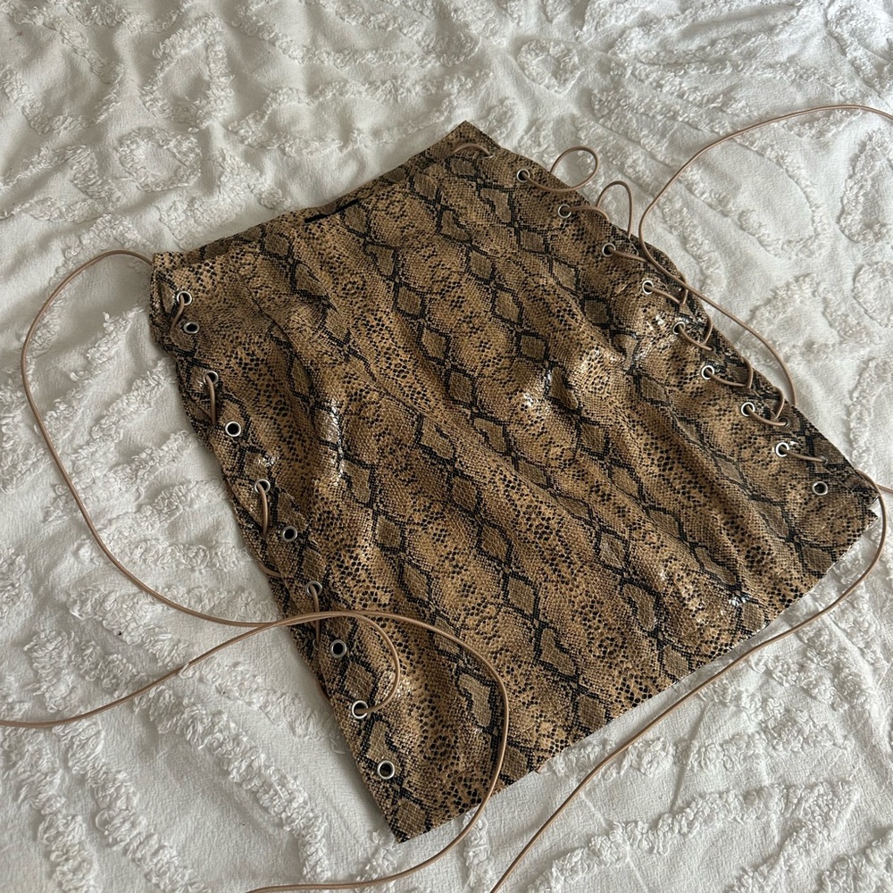 PrettyLittleThing Brown Tan Tie Front Mini Skirt